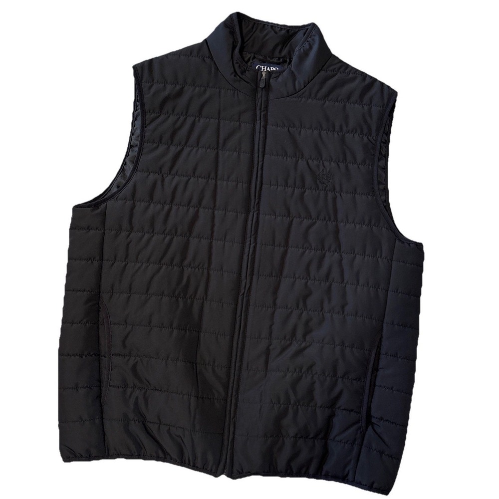 Chaps Mens Black Quilted Puffer Vest Full Zip Lightweight XL Mock Neck Jacket